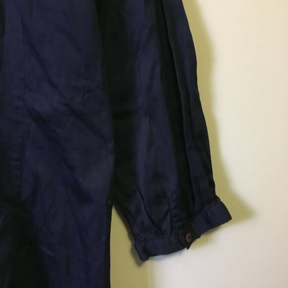 Dark Navy Blue 100% Cotton Ruffled Maestro 3/4 Sleeve Button Up Shirt - Picture 8 of 15